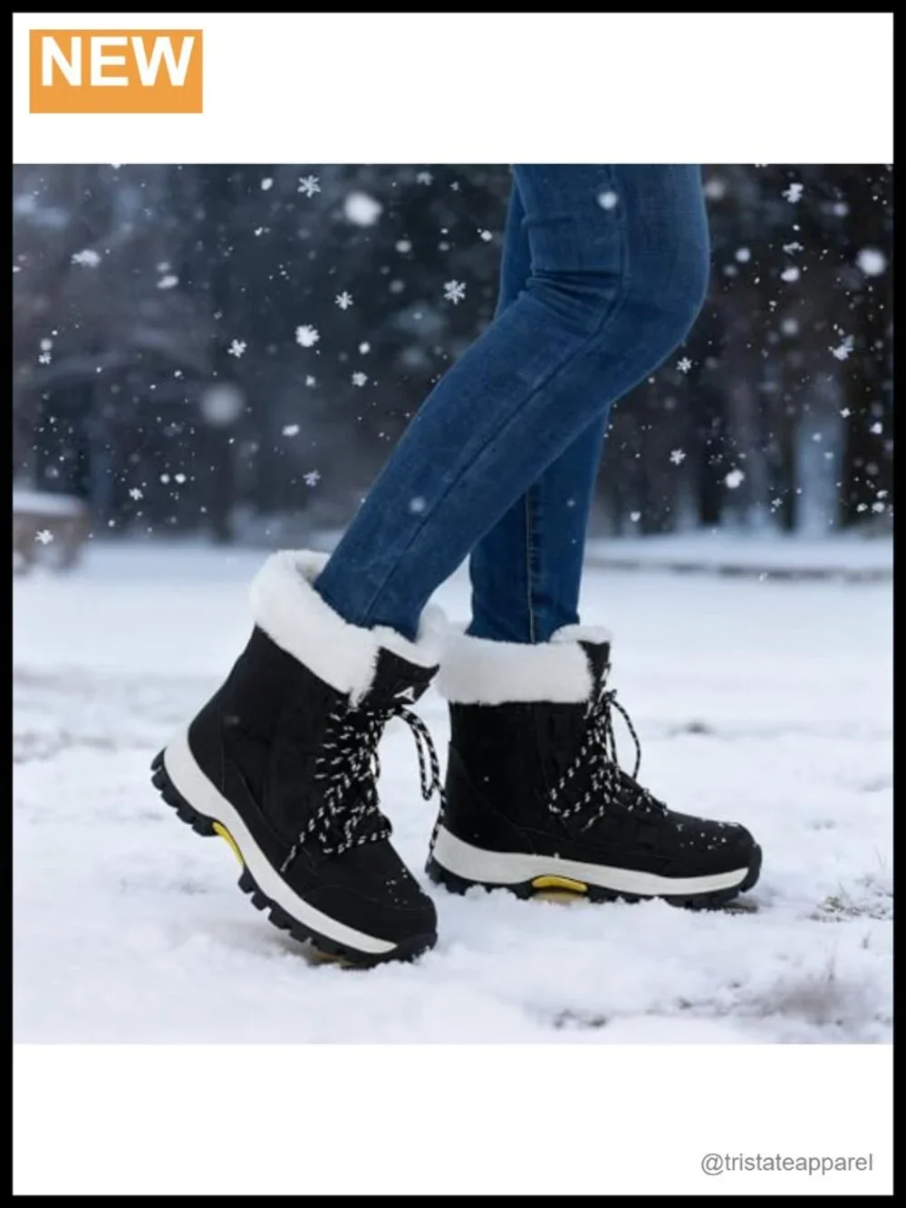 Women's Waterproof Faux Fur Lined Mid Calf Snow Boots Lace Up Anti Slip Winter